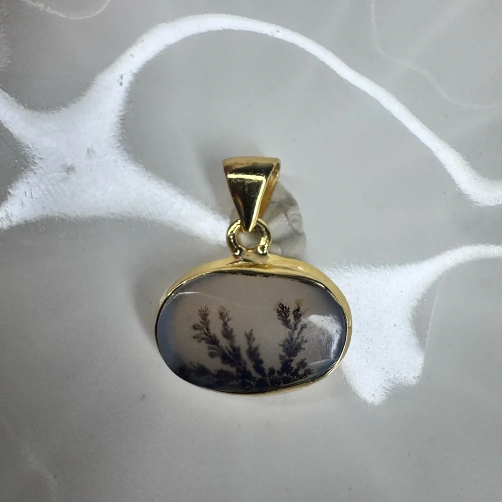 Scenic Dendritic Agate Pendant | 18K Gold Plated over 925 Silver | Made in India - Picture 2 of 6